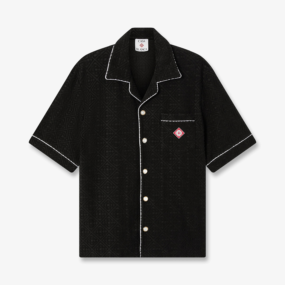 Casablanca Black Towelling Monogram Short Sleeve Shirt Shorts #385764