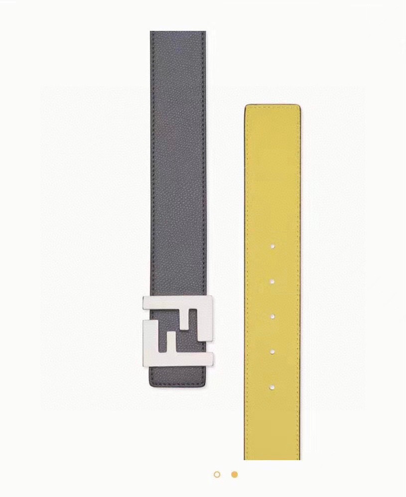 [TOP] FENDI Men's Belt Cowhide 4cm - Gray and Yellow - 711 Luxury