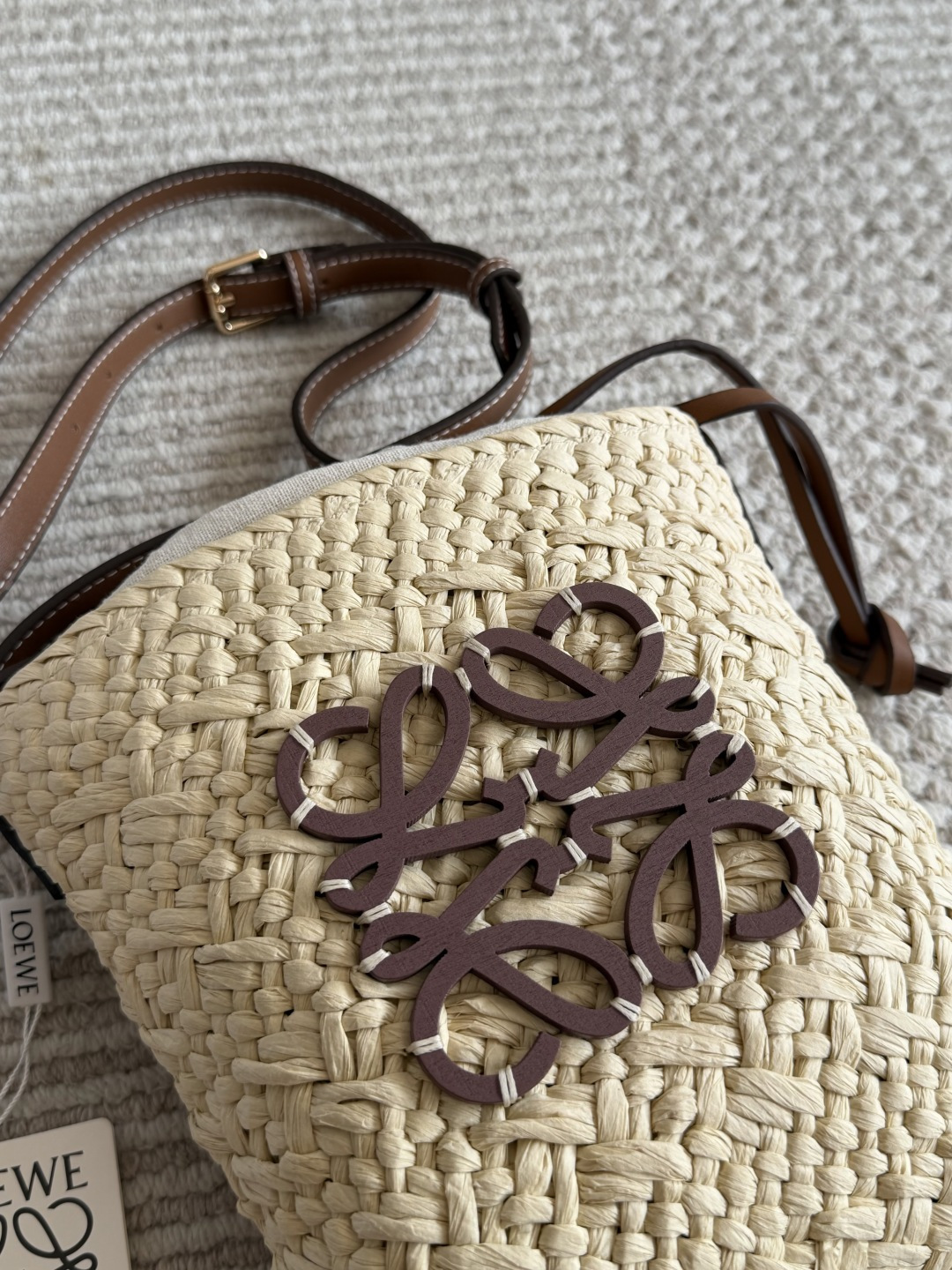 Dior Raffia Woven Mini Bucket Bag with Brown Leather Straps (Replica)