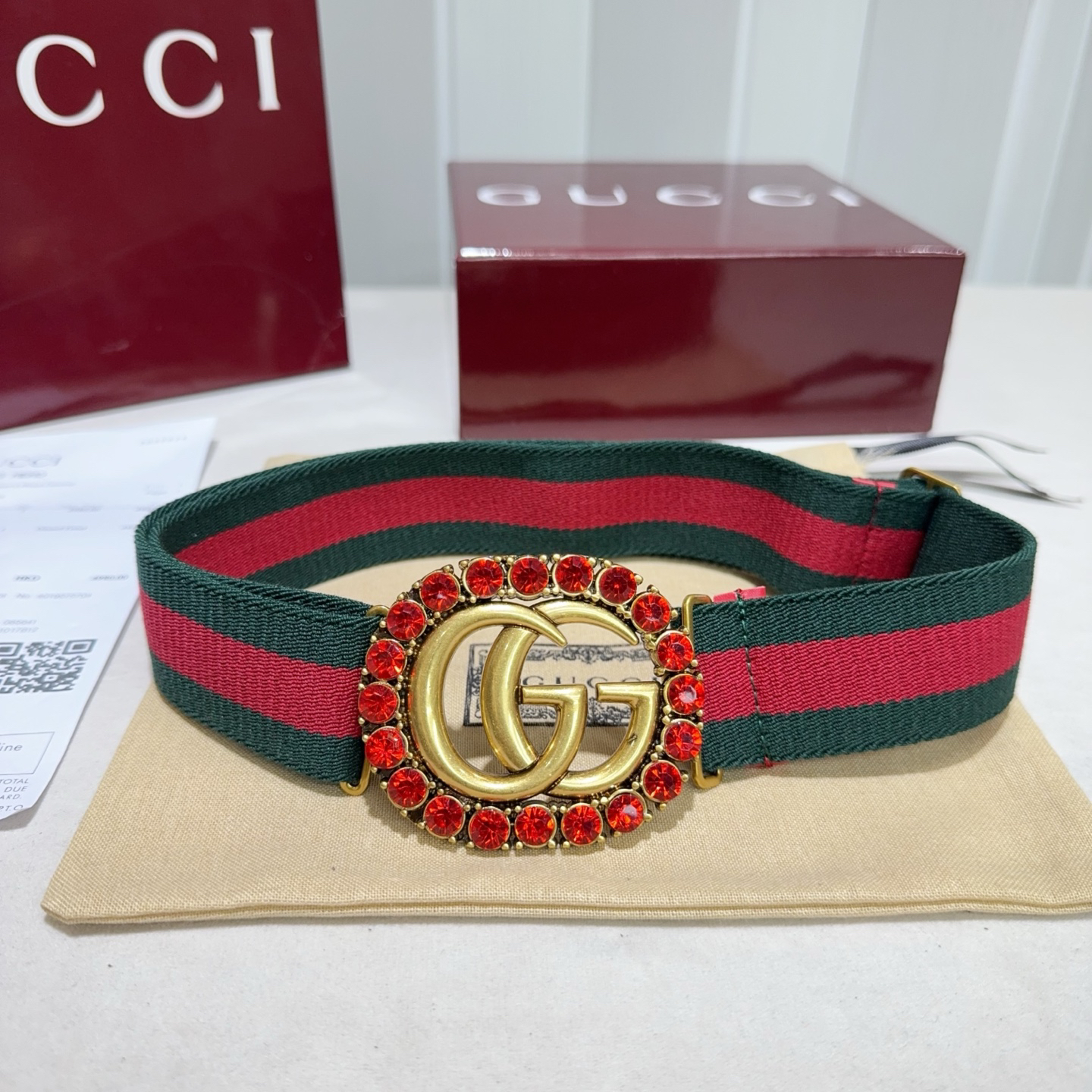 [TOP] GUCCI Elastic Nylon Fabric Belt 3.8 cm - Green - 711 Luxury