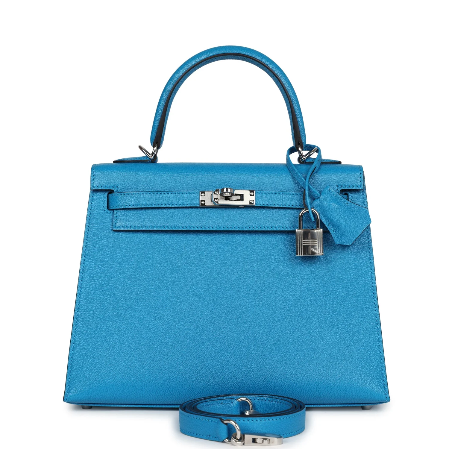 Hermes Kelly Sellier  Bleu Zanzibar Chevre Palladium Hardware