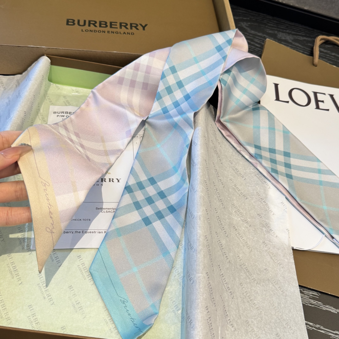 [TOP] BURBERRY Twilly Scarf - Blue and Pink - 711 Luxury