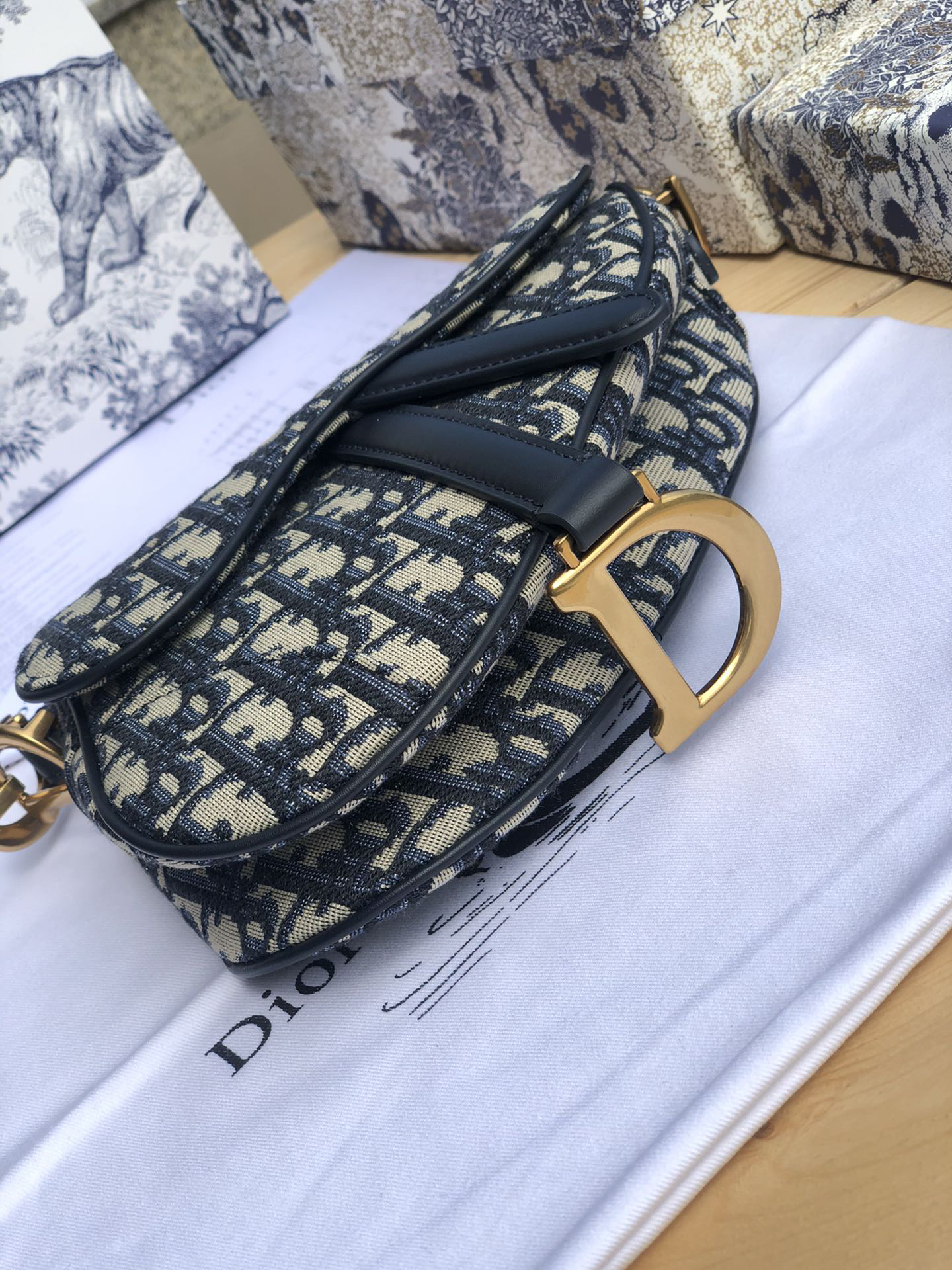 [TOP] Christian Dior Saddle Bag Oblique 21x18x5cm - Navy Blue