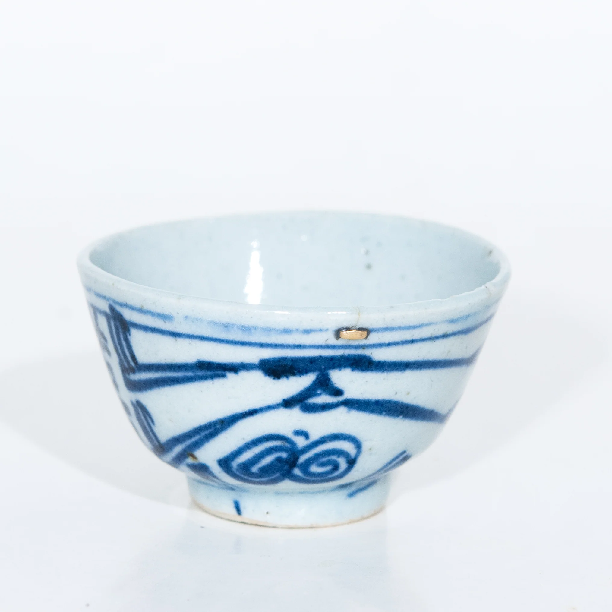 Antique Repaired Porcelain Blue And White Double Happiness Tea Cup