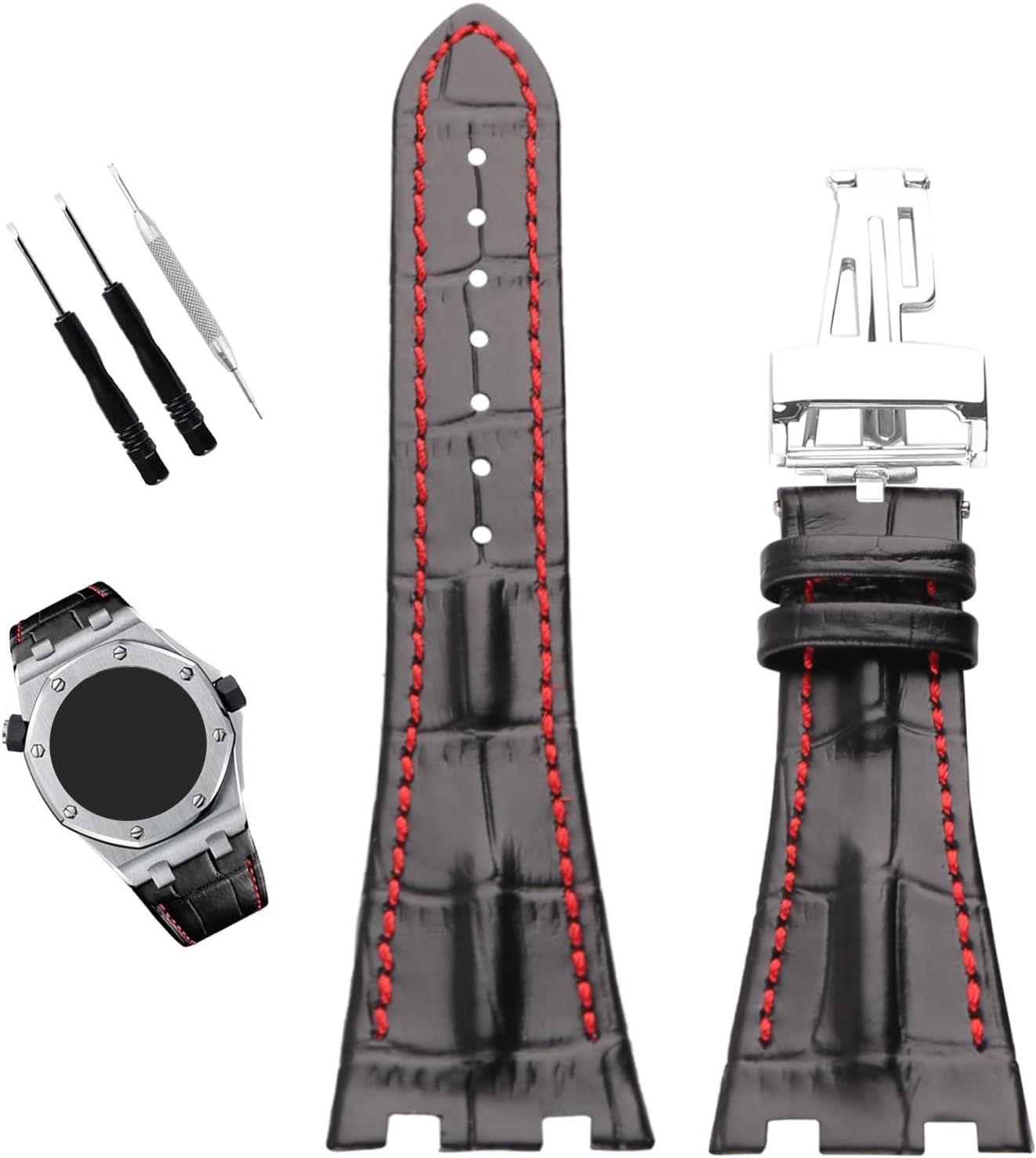 XIW Compatible for 28mm Audemars Piguet AP Royal Oak Offshore Watch 15703 15710 15400 26470 26400 Leather Watch Band Replacement for men Silicone Wirstband Strap women Bracelet, Brown