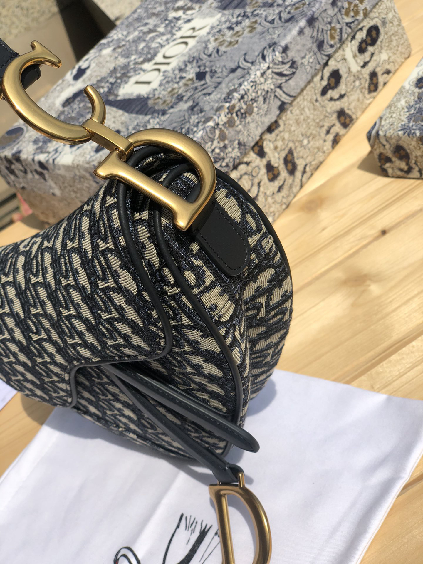 [TOP] Christian Dior Saddle Bag Oblique 25x20x6.5cm - Navy Blue