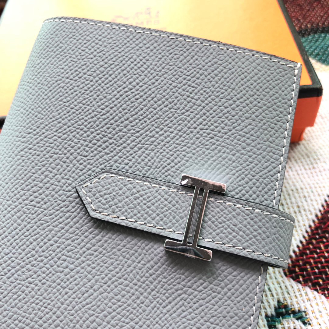 [TOP] HERMES Bearn Short Wallet Epsom 12cmx10cm - Bleu Lin