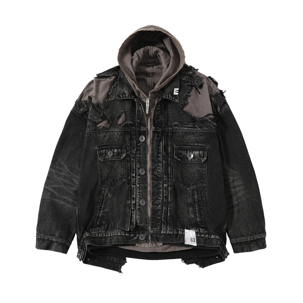 Designer Clothing Maison Mihara Yasuhiro Washed Destroyed Fake Two-Piece Hooded Jacket #393193 | Nigo Office