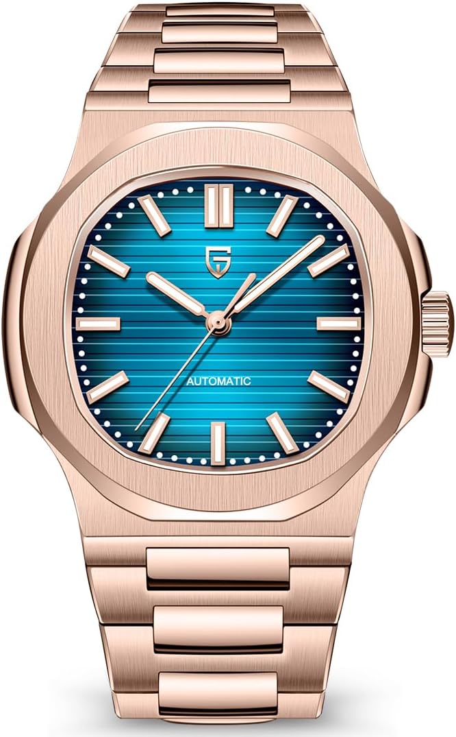 Pagani Design Automatic Watch for Men, Rose Gold 40mm Stainless Steel Minimalist Analog Gift Wristwatch with Synthetic Sapphire Dial Glass,100m Waterproof