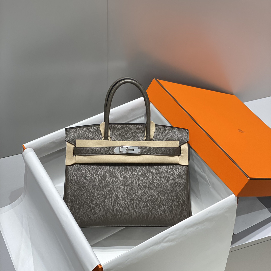 [TOP] HERMES Birkin Togo Leather 30cm - Etain & SHW