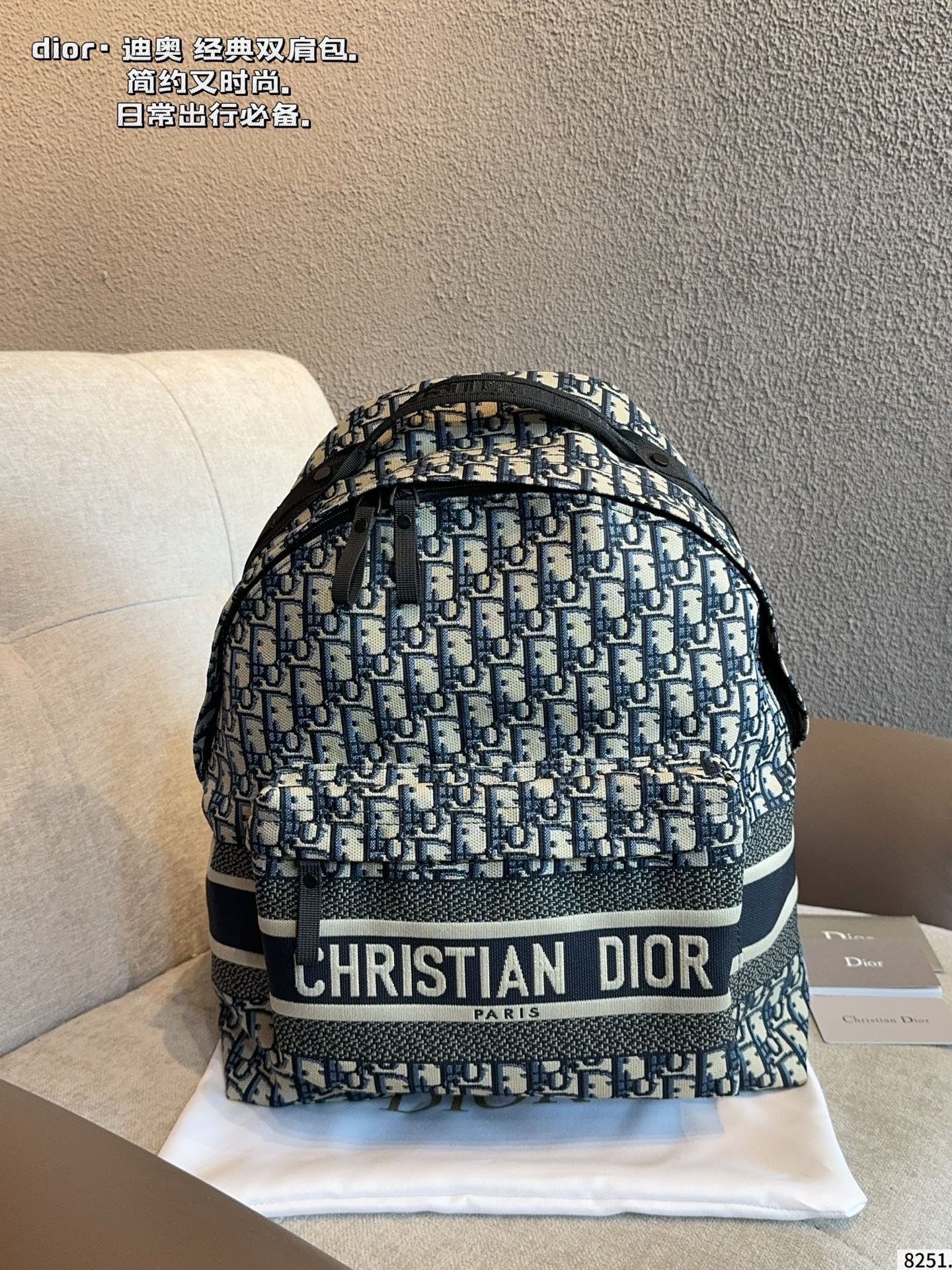 Dior Canvas Backpack with Logo Pattern, Zipper Closure, Adjustable Straps (Replica)