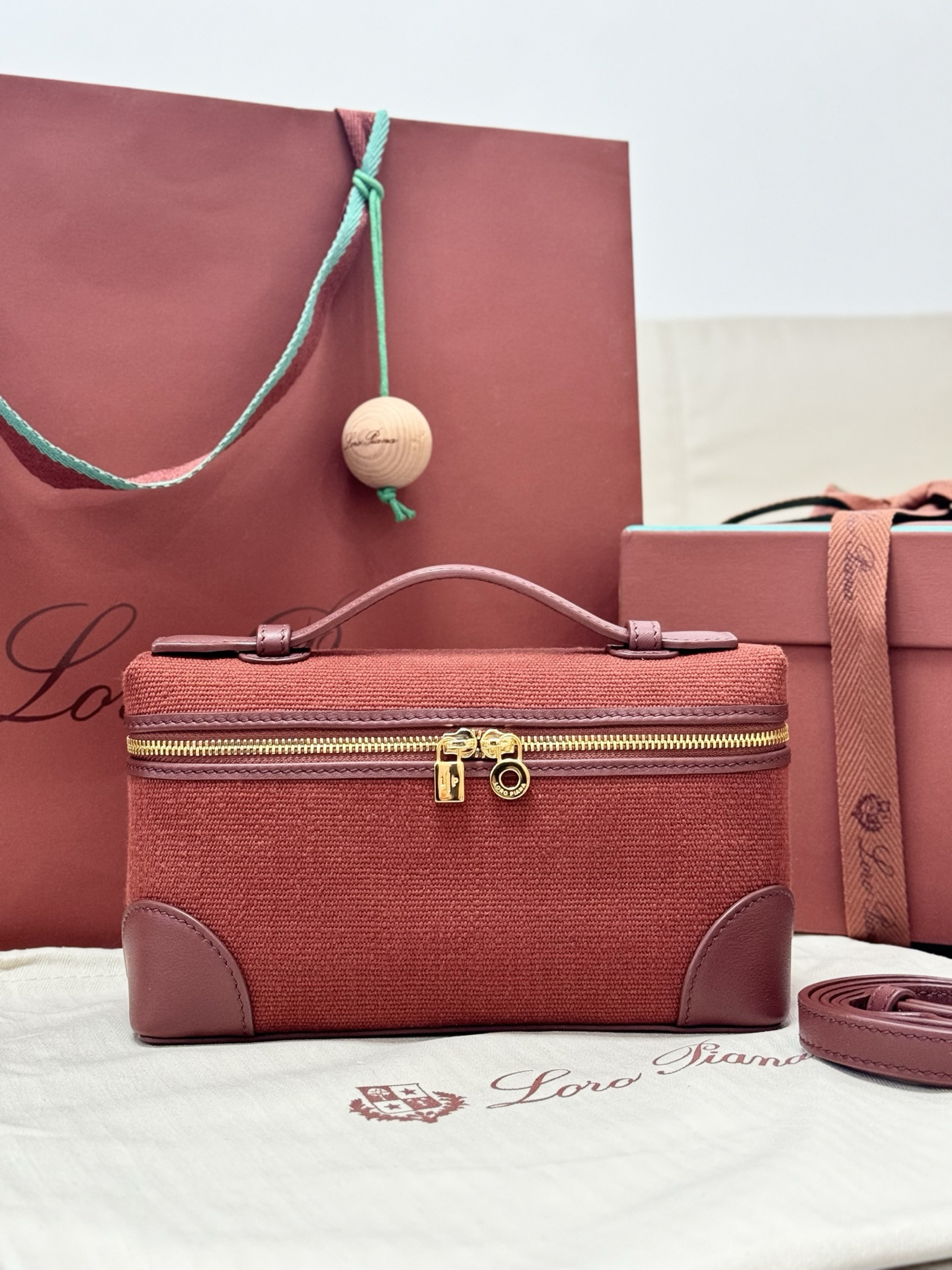 [TOP] Loro Piana Extra Poet Bag Canvas 11x19x6.5cm - Red - 711 Luxury