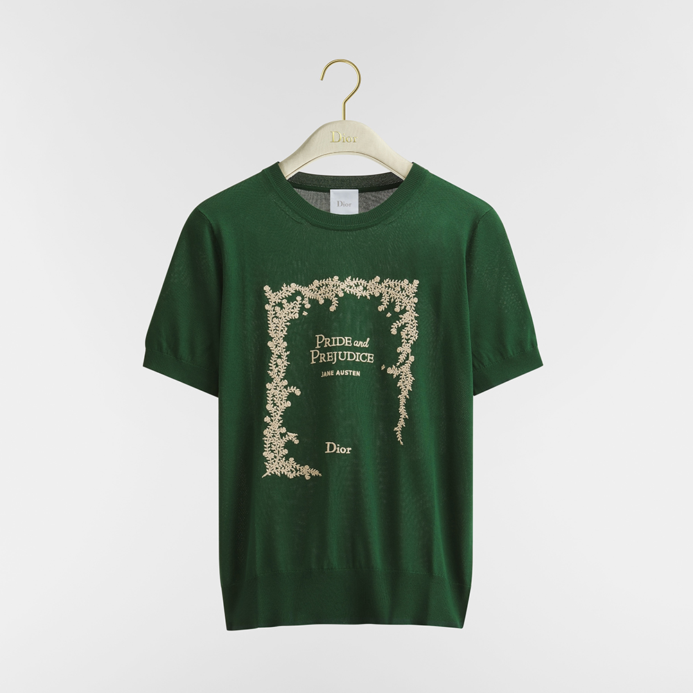 Dior green Clothing DIOR Book Cover Short-Sleeved Fitted Sweater Green and Beige Silk Knit #386456 | Nigo Office