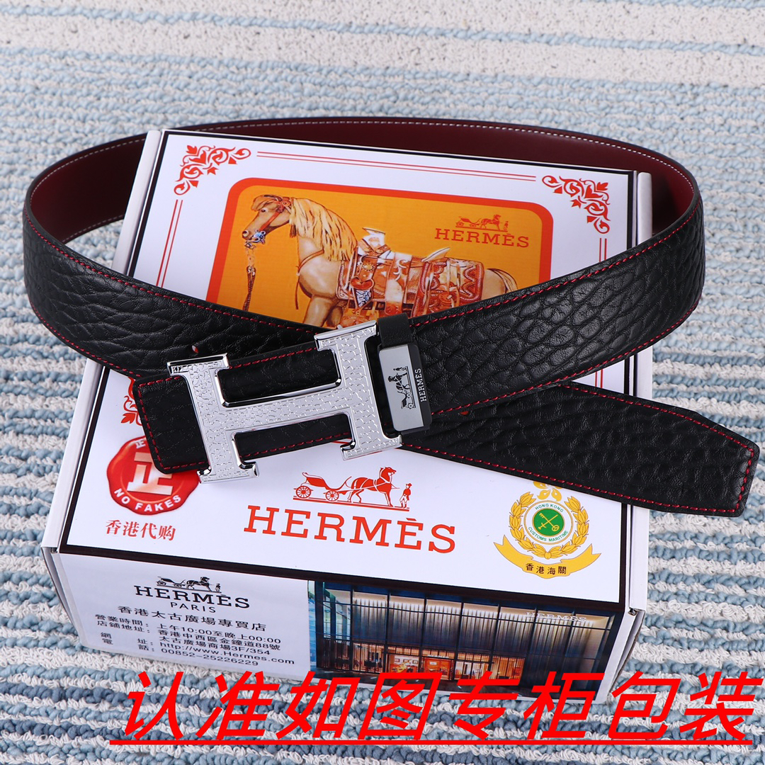 [TOP] HERMES Men's Buckle Logo Belt 3.8cm - Black - 711 Luxury