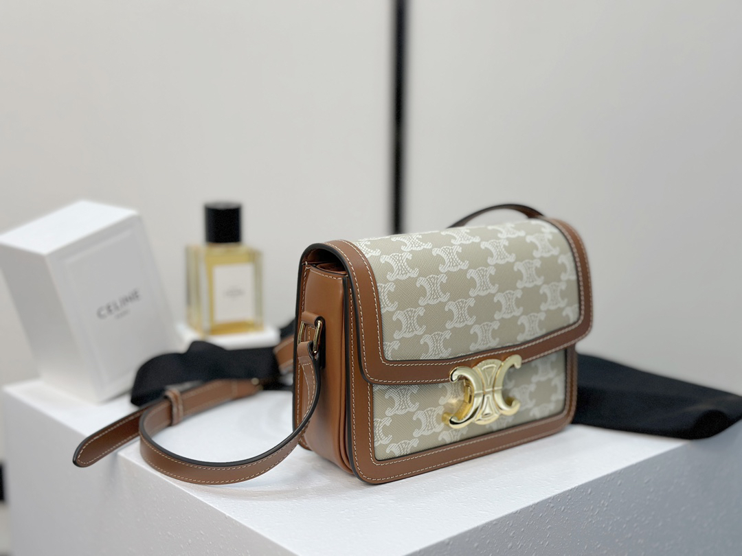 [TOP] CELINE Triomphe Bag Box Leather 18.5x14x6cm - Beige - 711 Luxury