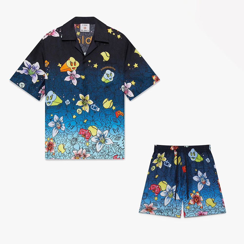 Designer Clothing Casablanca Collage D Icones Graphiques Short Sleeve Silk Shirt and Shorts #389977 | Nigo Office