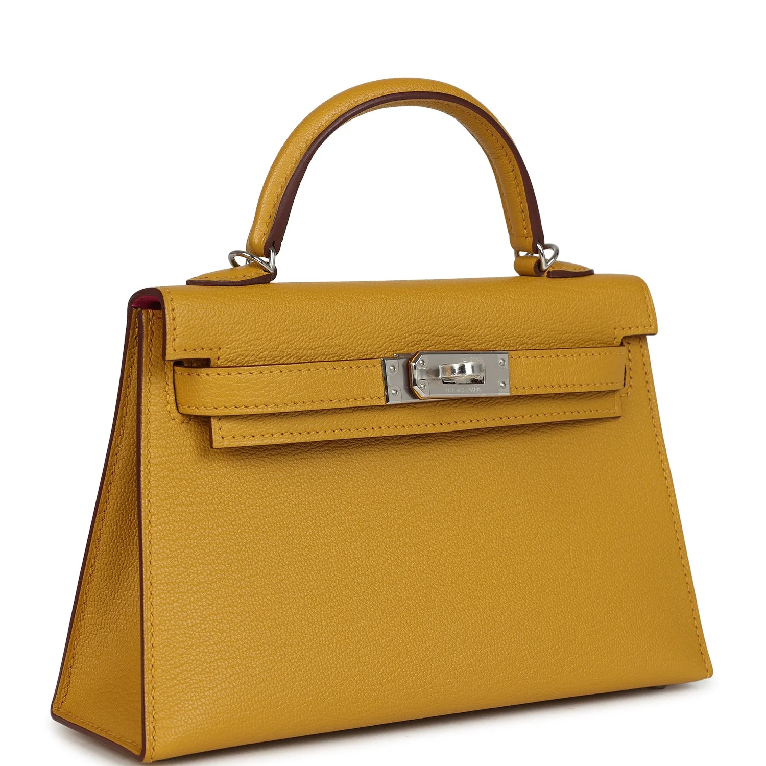Hermes Kelly Sellier  Jaune Ambre Verso Ch��vre Mysore Palladium Hardware