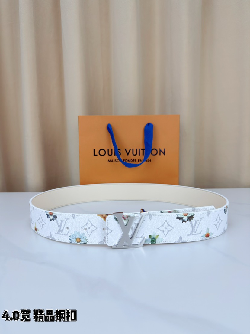 [TOP] Louis Vuitton LV Initiales Monogram Flower Belt  4cm - White - 711 Luxury