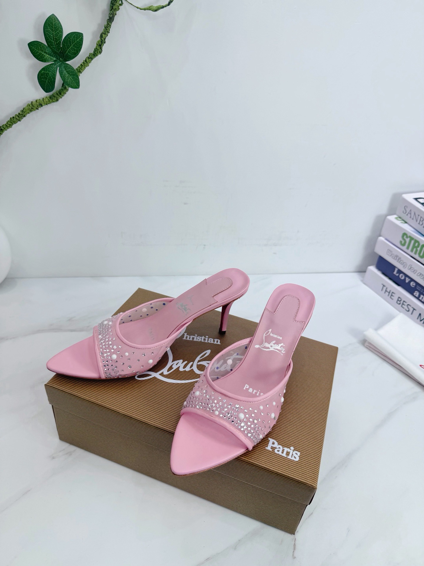 [TOP] Christian Louboutin 8.5cm High Heel Slippers - Pink - 711 Luxury