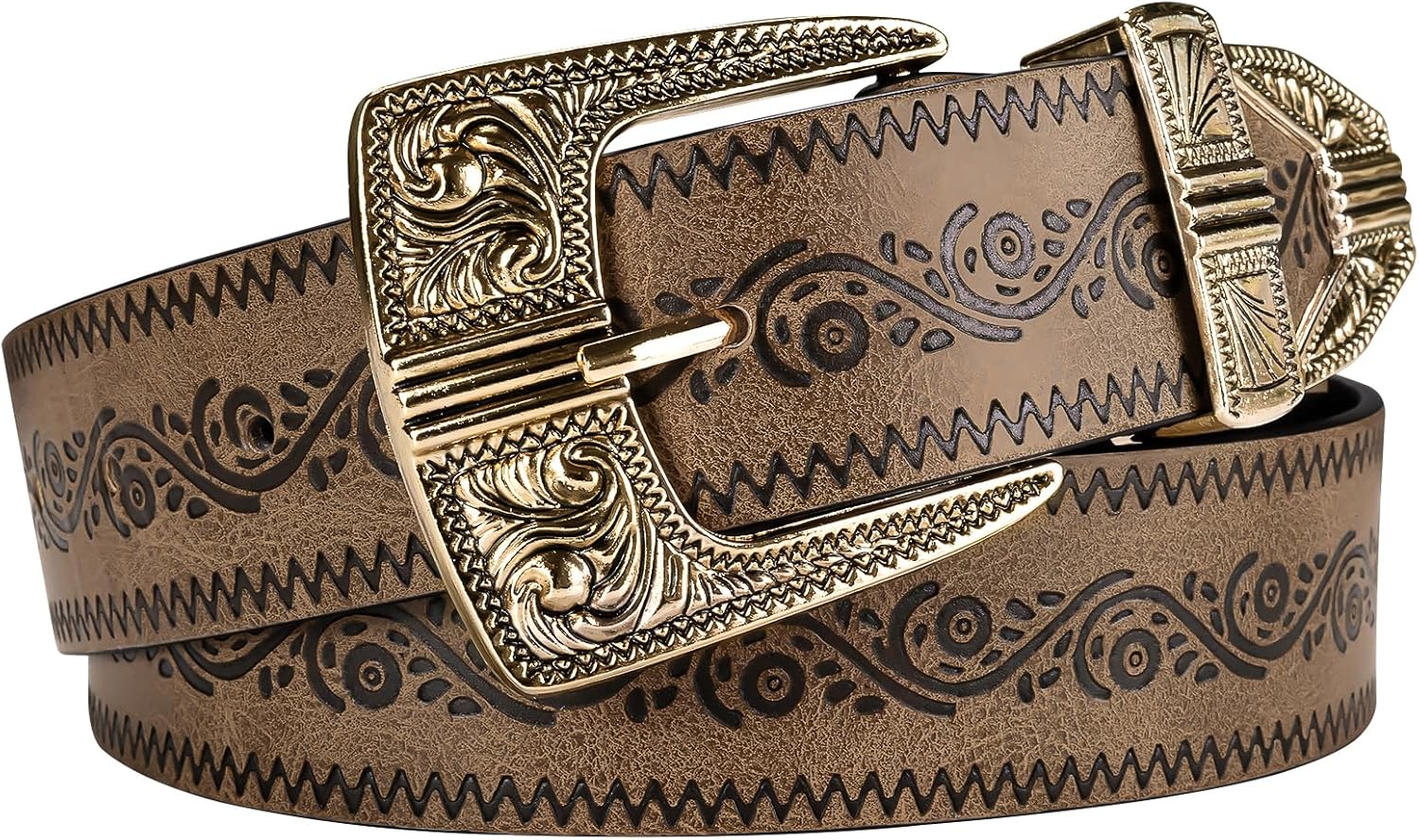 Dubulle Womens Belt Chain Leather Belts Vintage Western Adjustable Elastic Double Buckle for Cowboy Pant Dress