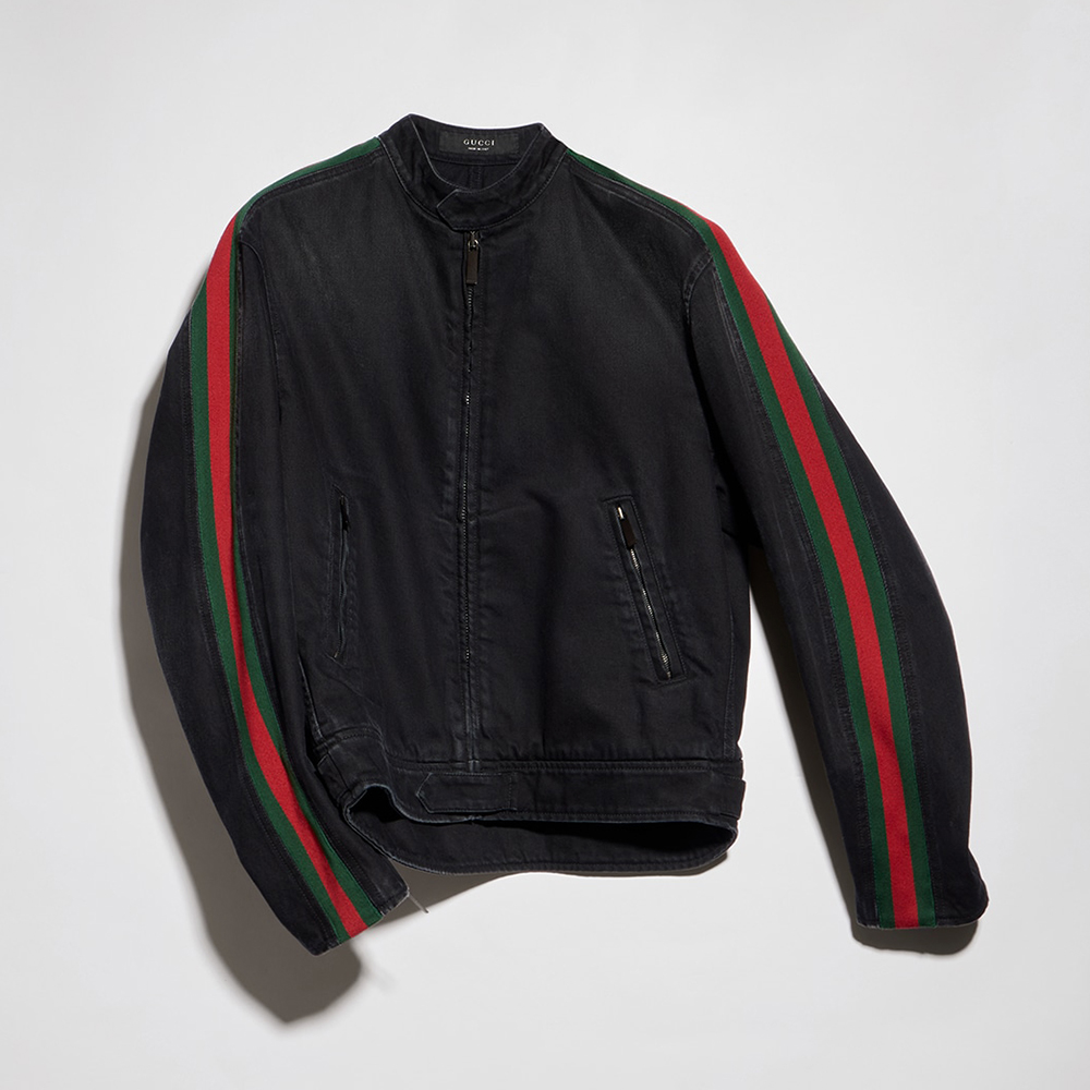 GUCCI Cotton denim biker jacket and Pants Web in black #396552