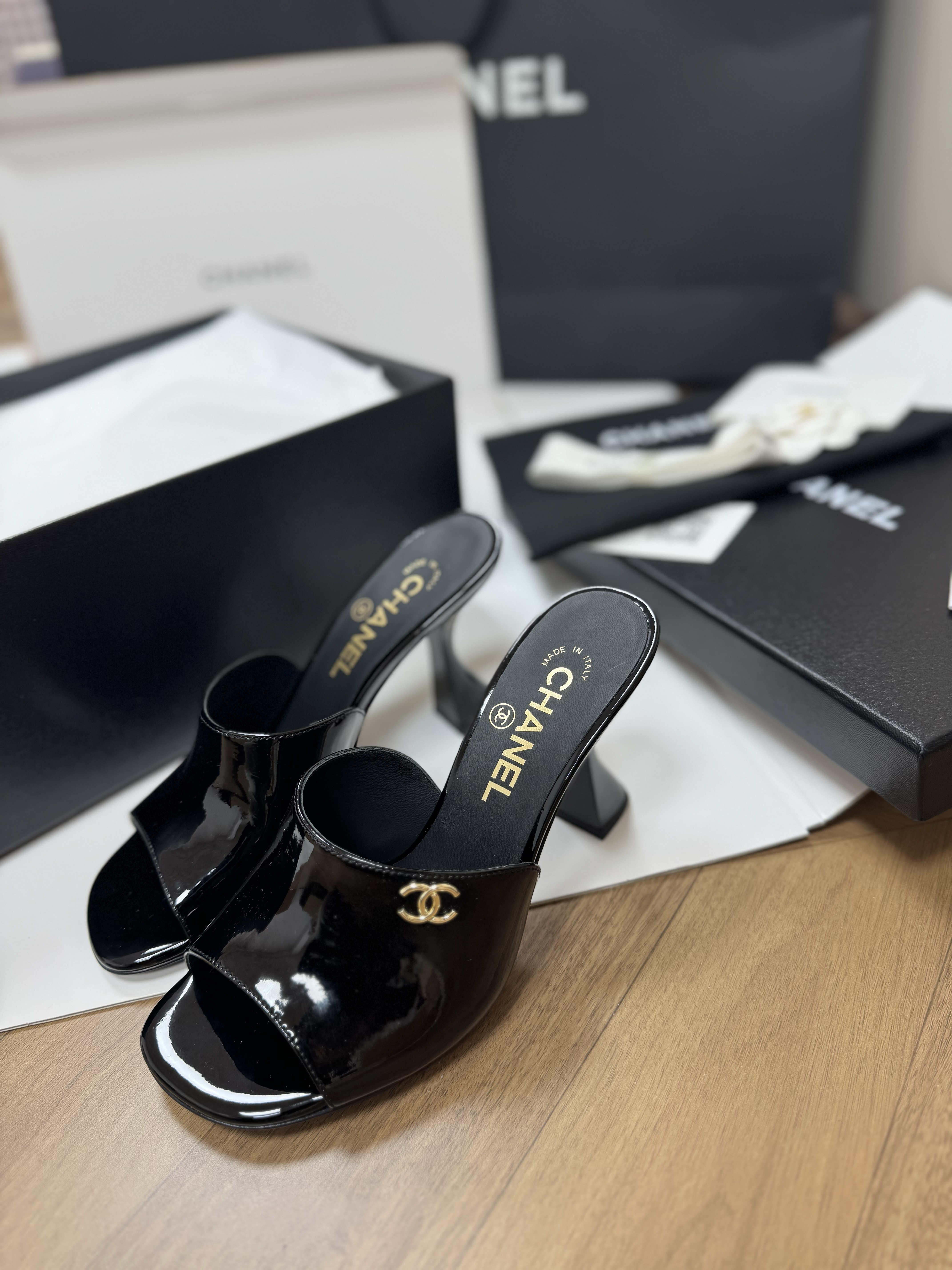 Chanel black Shoes CHANEL Open Heel Shoes Crystal Black#336539 View 2 | Nigo Office