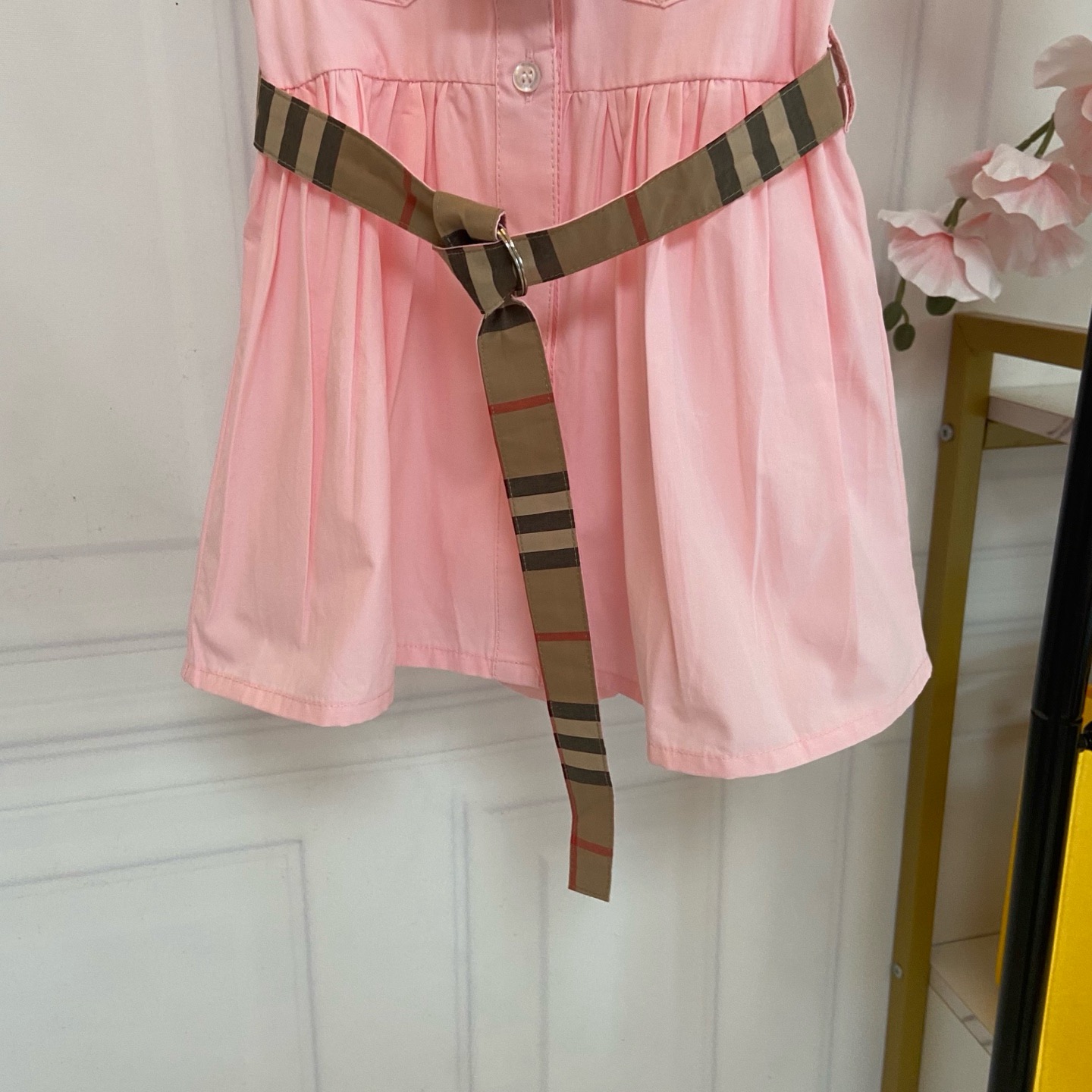 Burberry Girls Vintage Check Pocket Belt Sleeveless Shirt Dress Kids Sizes 90-130 Pink