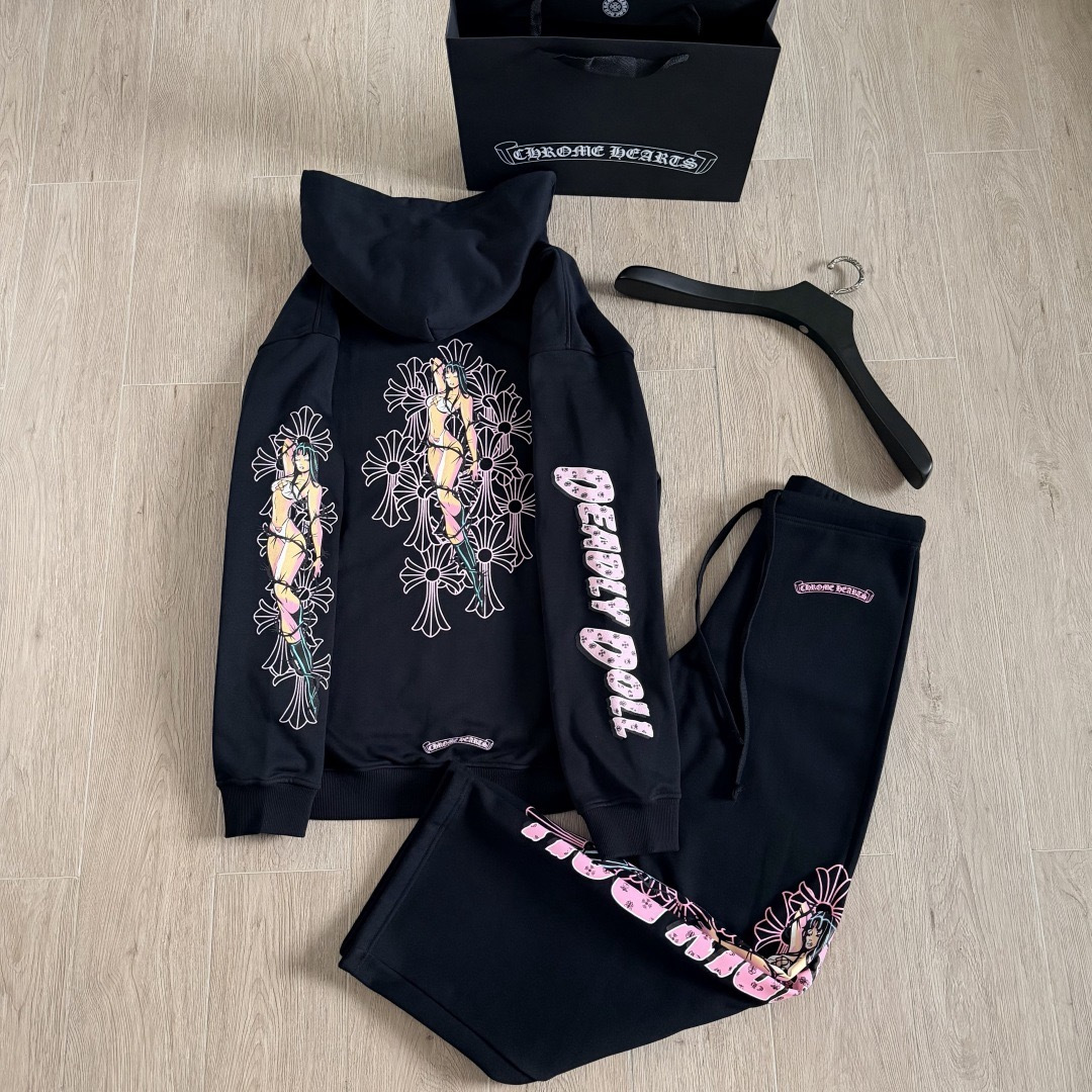 Chrome Hearts Thorn Beauty Zipper Hooded Sweatshirt Trousers Suit #335243