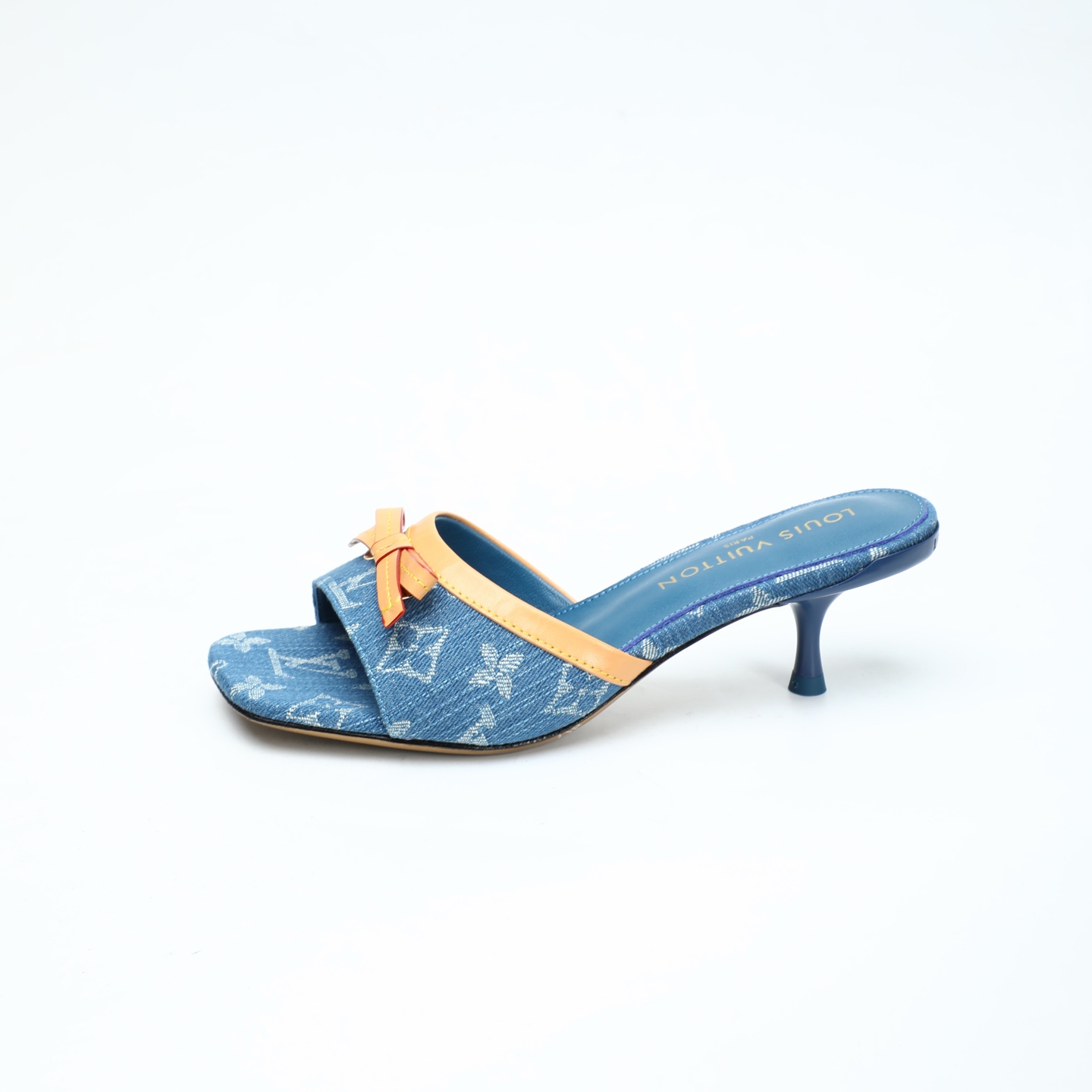 [TOP] Louis Vuitton LV 5.5cm Mid Heel Slippers - Denim Blue - 711 Luxury