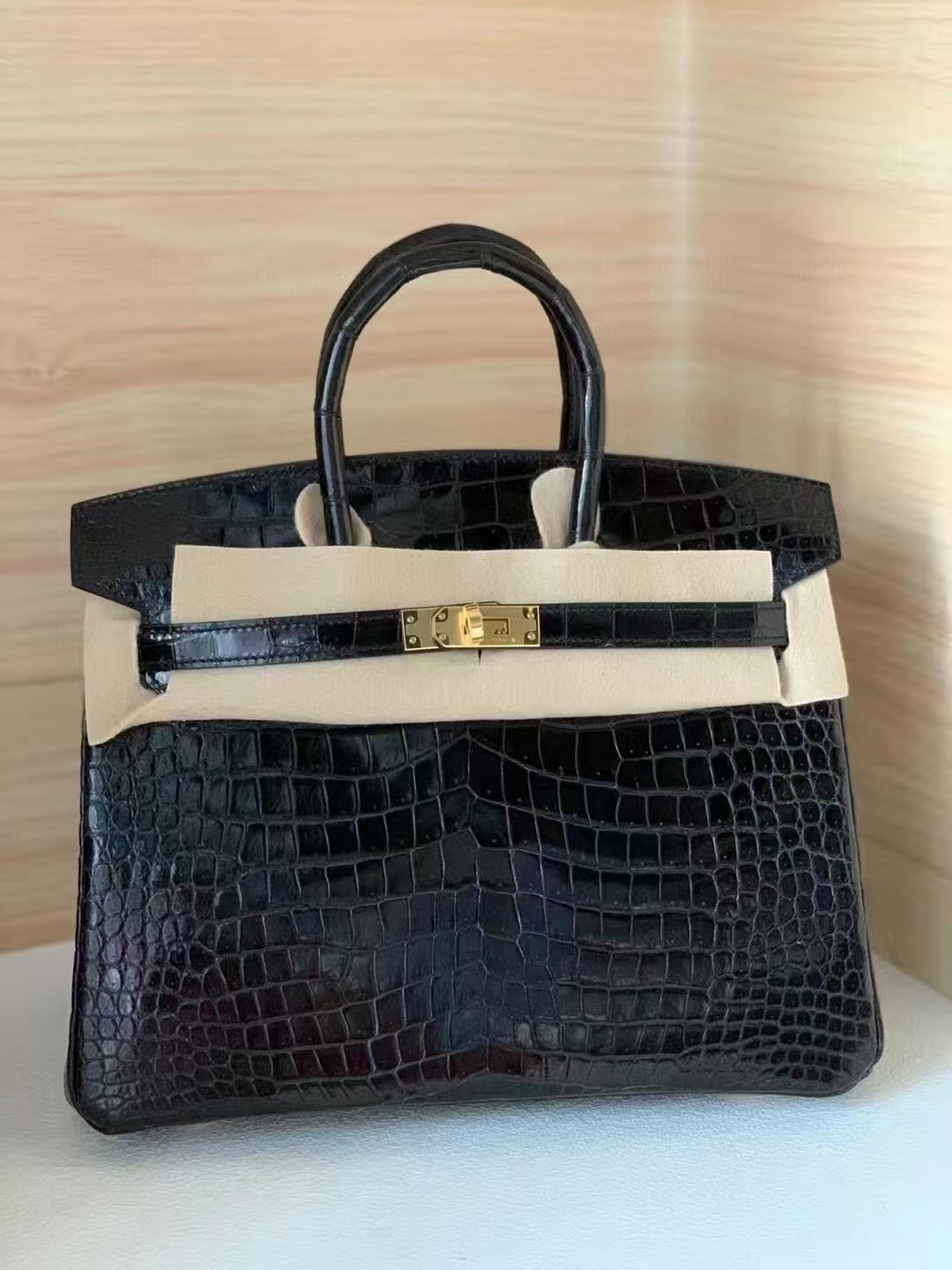 Hermès Birkin 25 Black gold crocodile skin