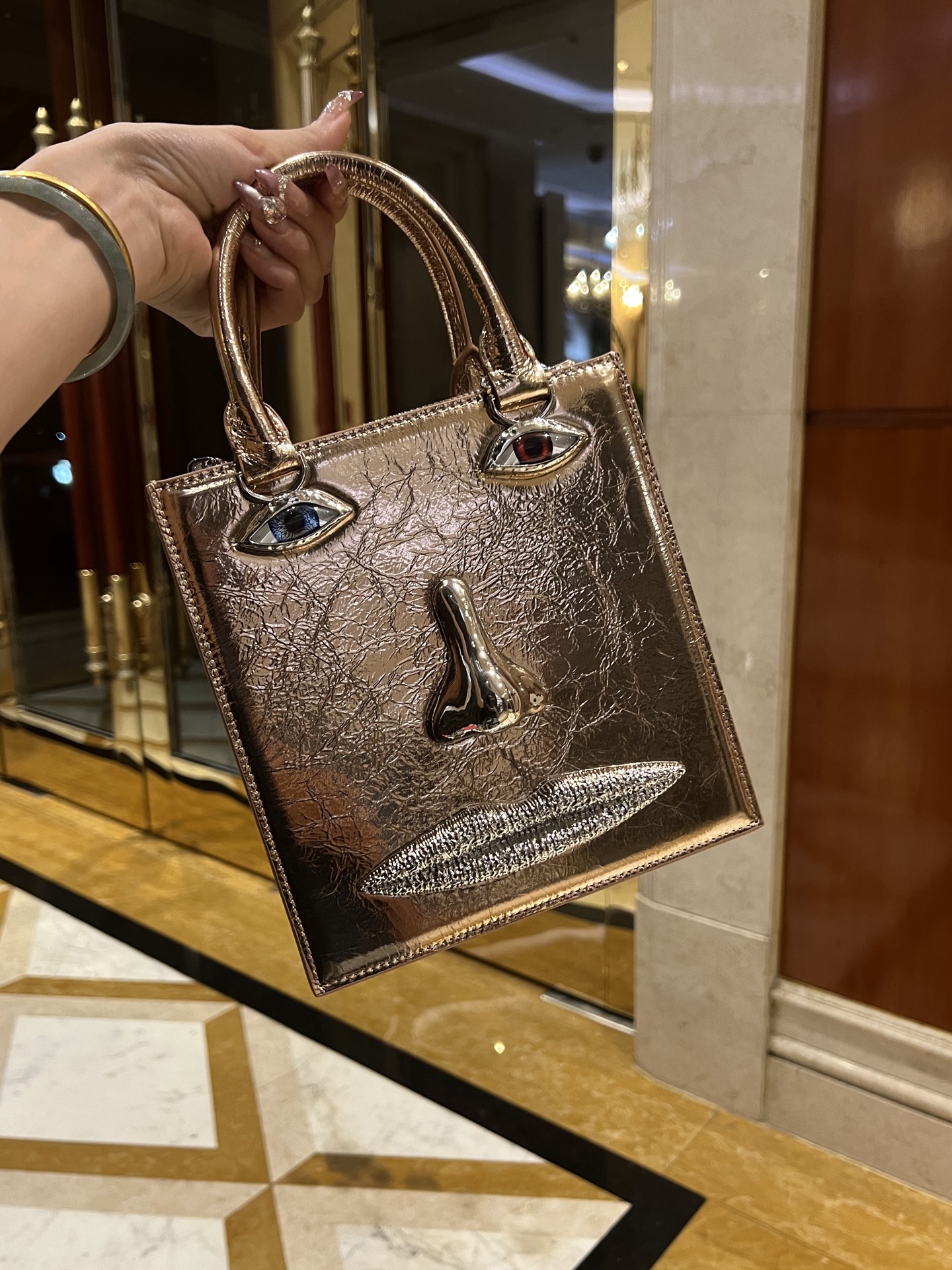 [TOP] Schiaparelli Anatomy Face Bag 20x19x9cm - Rose Gold - 711 Luxury