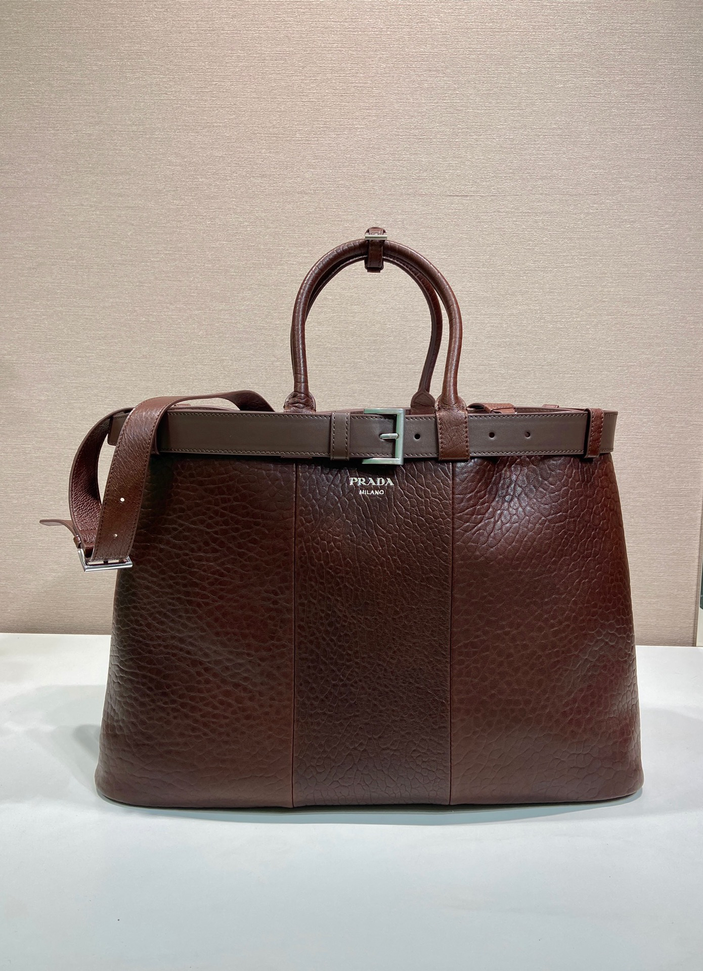 [TOP] PRADA Men's Handbag Lambskin 48x34x18cm - Brown - 711 Luxury