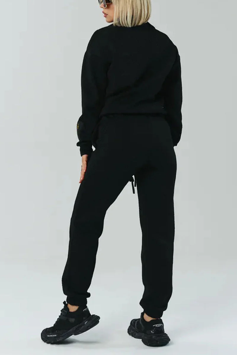 Ladies Collar Zipper Top+ Pants Casual Set