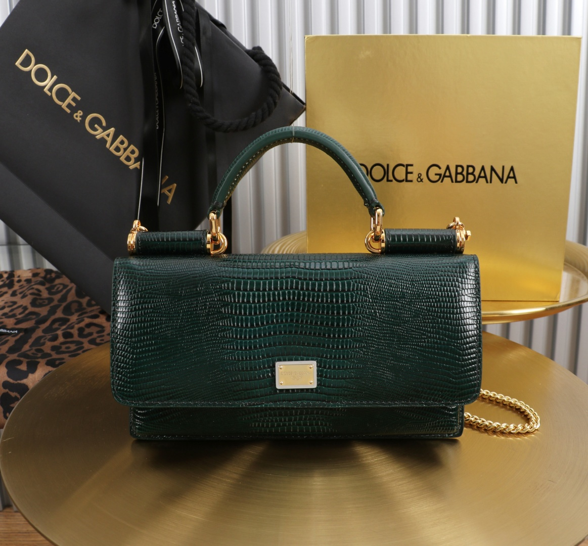 [TOP] Dolce & Gabbana D&G Bag Lizard-patterned Cowhide Bag 20x11x3cm - Dark Green - 711 Luxury