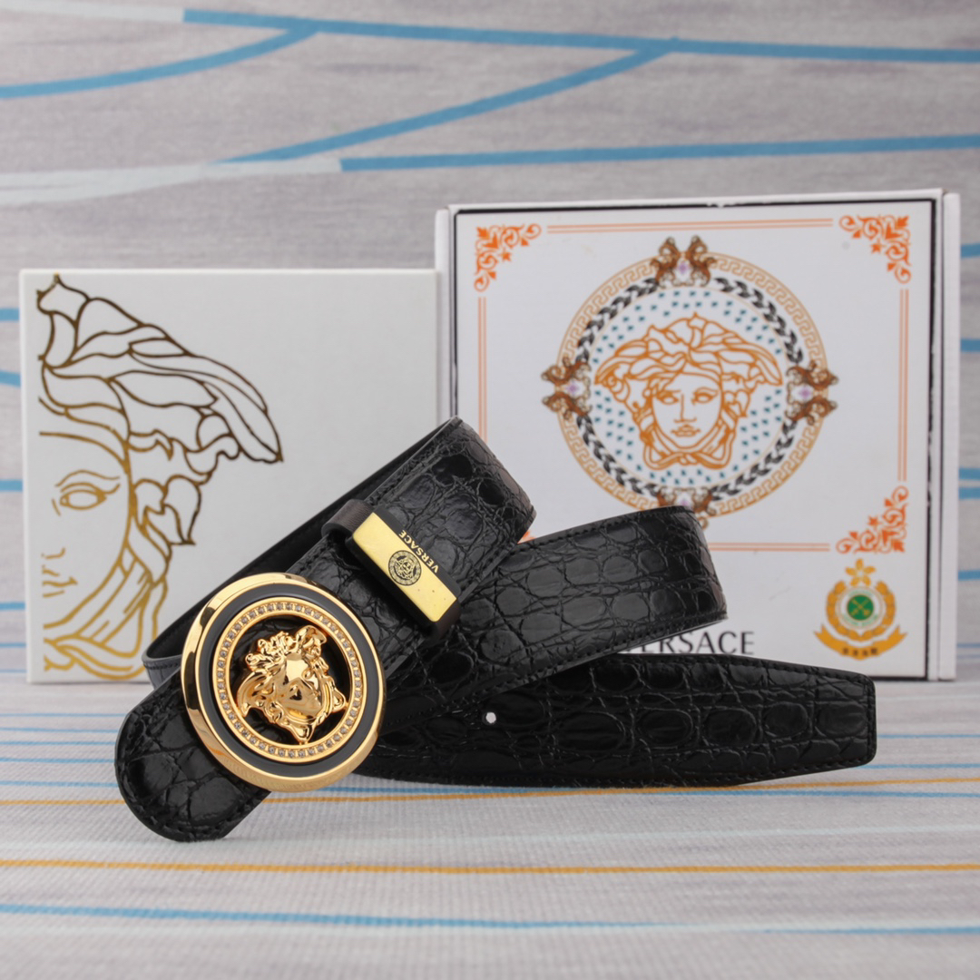[TOP] VERSACE Men's Belt 3.8 cm - Black - 711 Luxury