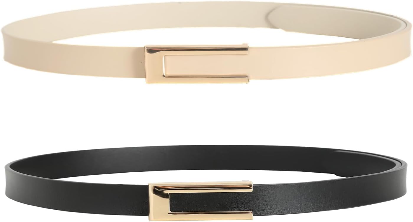 YooAi Womens Leather Belt Skinny Waist Belt for Dresses Jeans Pants with Gold Buckle