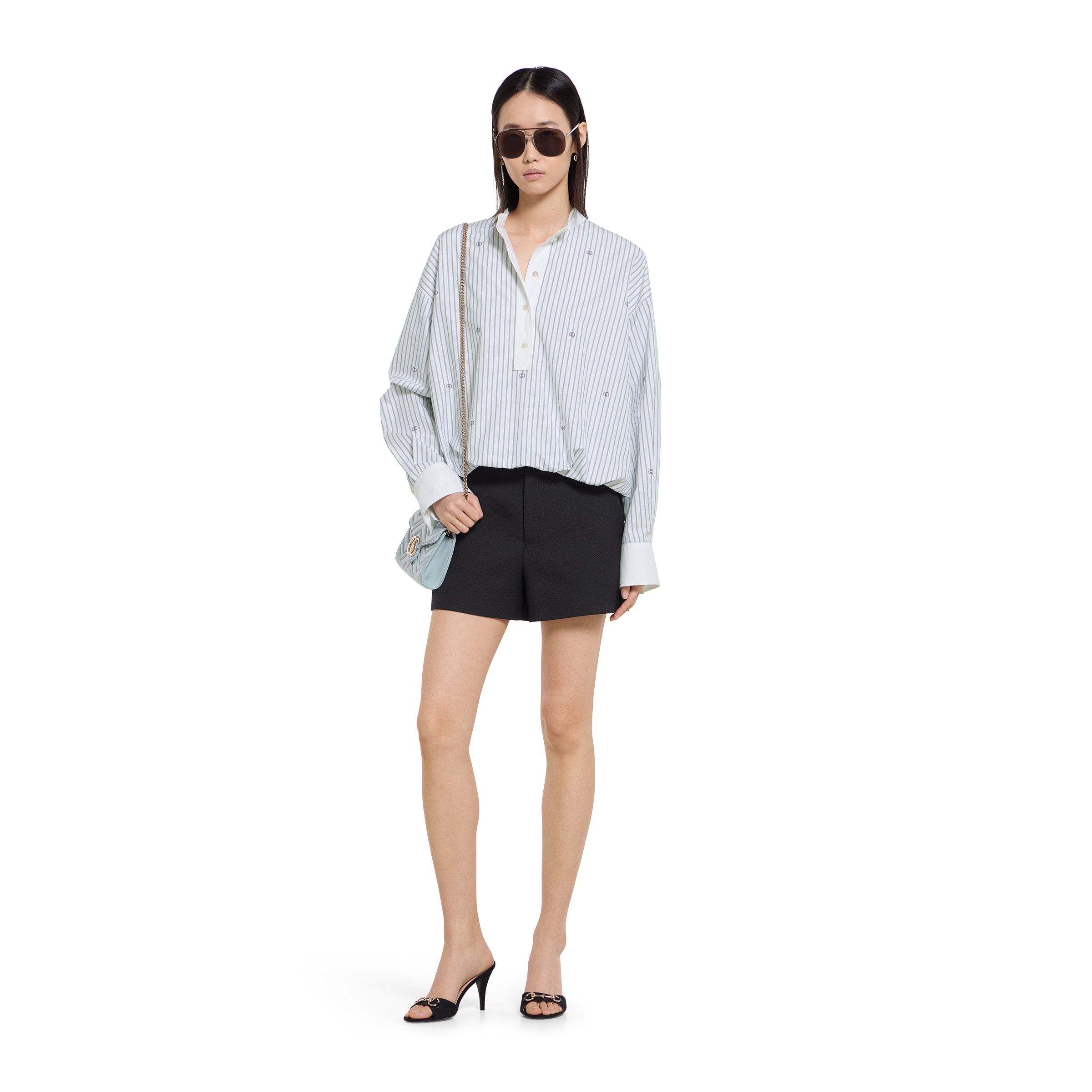 GUCCI Interlocking G Thin Pinstripe Cotton Shirt in White #388730