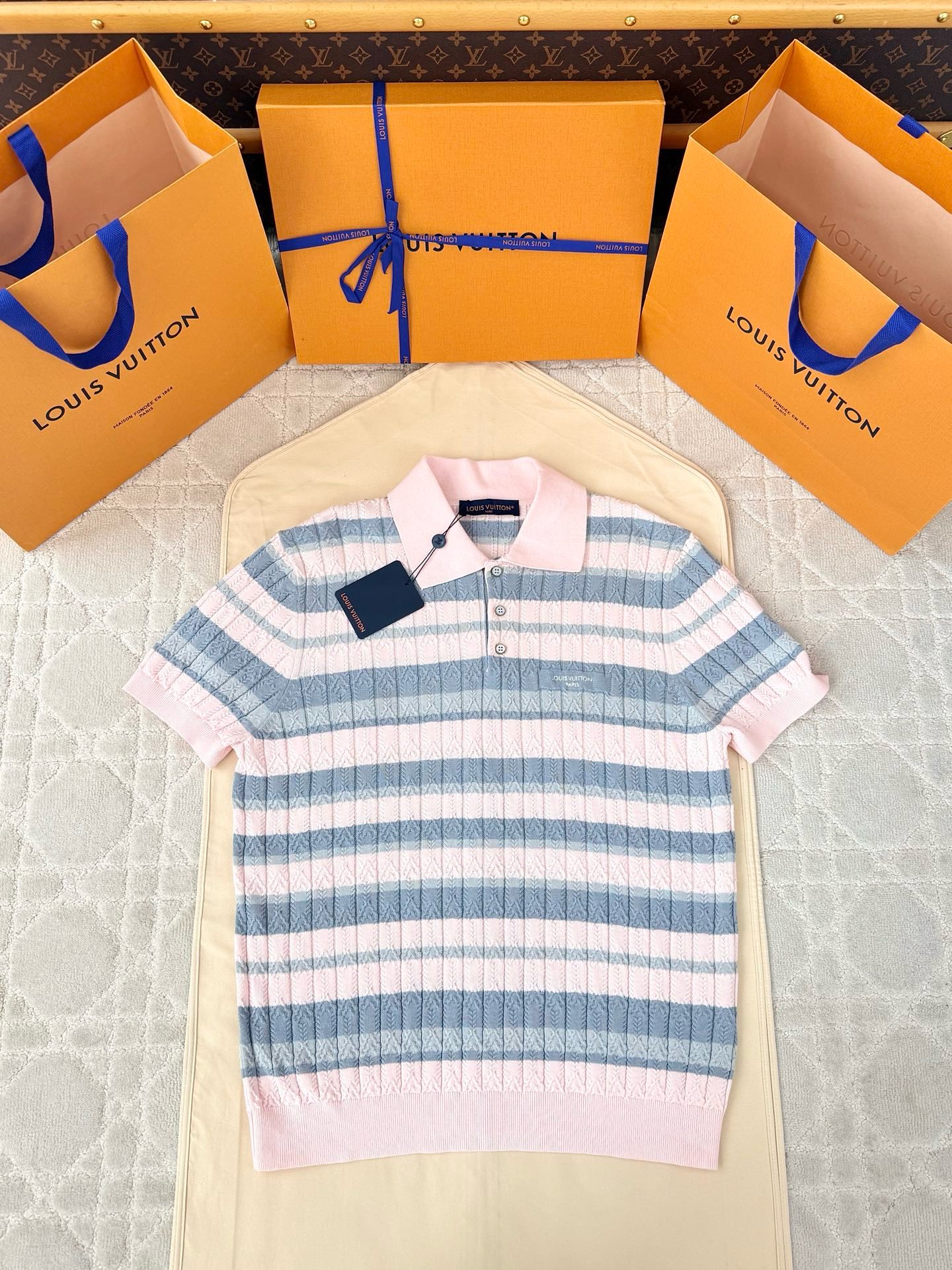 LOUIS VUITTON Stripy Cable-Knit Polo Shirt #393063