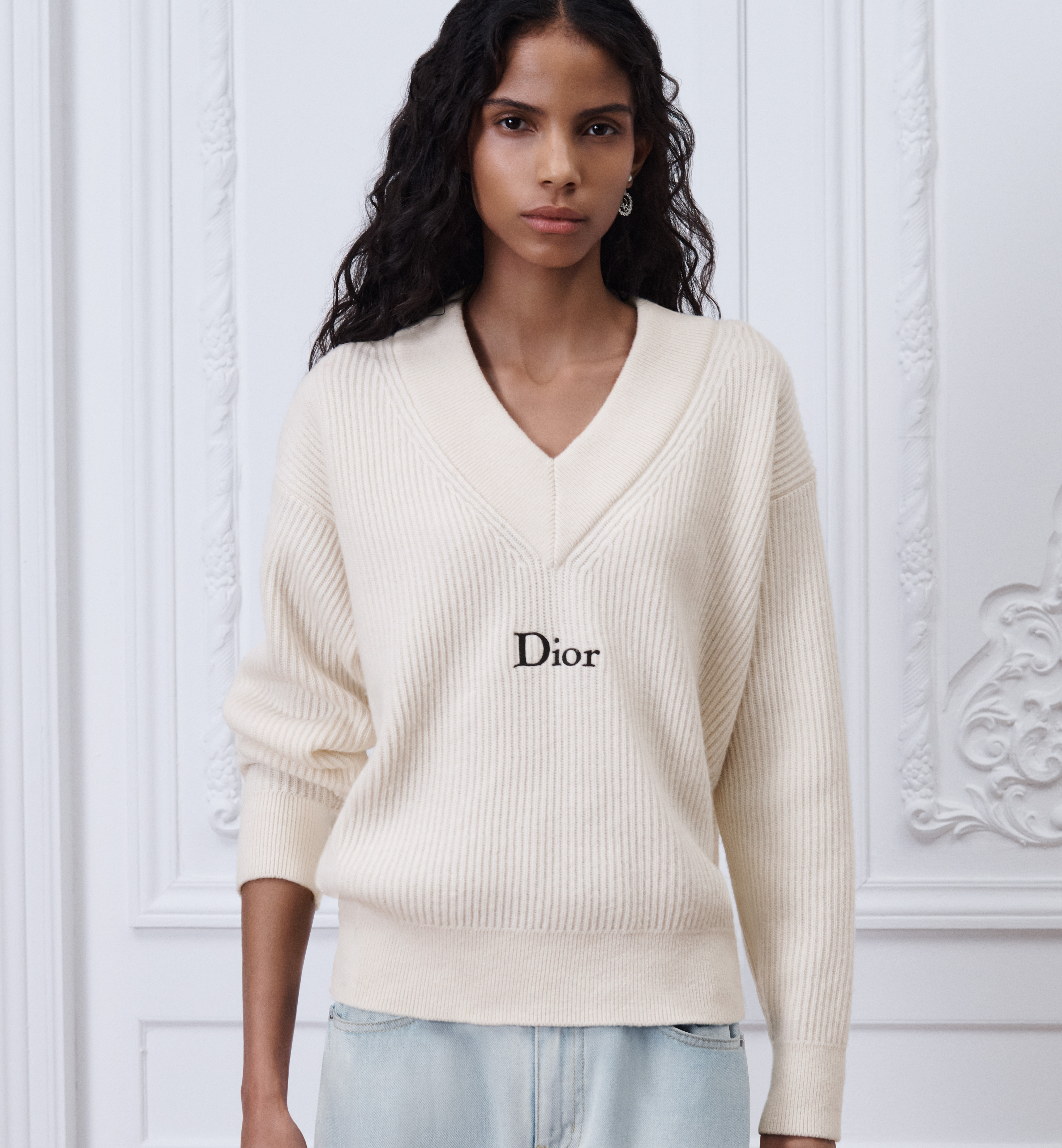 Dior white Clothing DIOR Oversized Sweater White Wool and Cashmere Ribbed Knit #394610 View 2 | Nigo Office