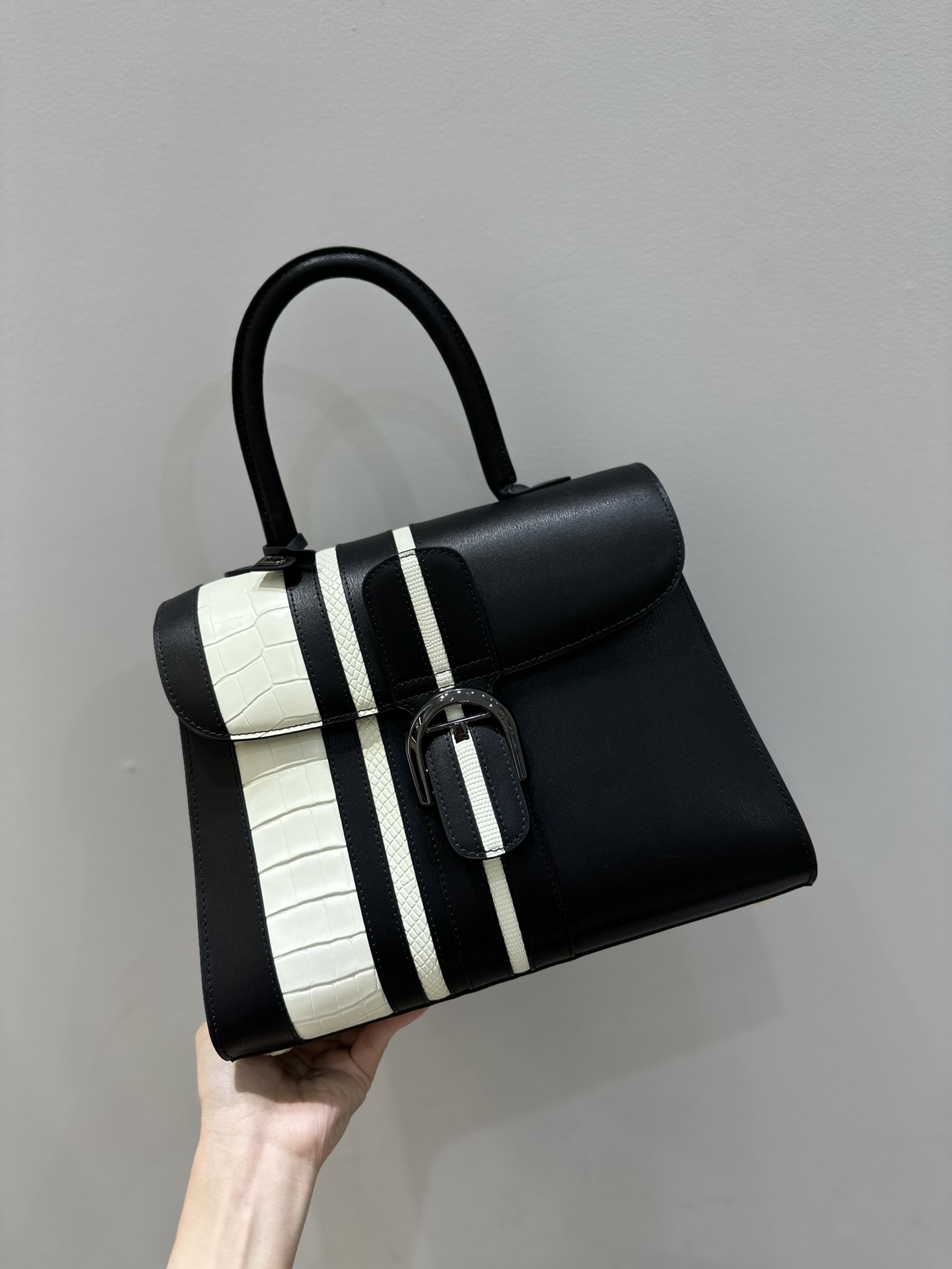 [TOP] Delvaux Brillant Bag Box Leather 28cm - Black and White - 711 Luxury