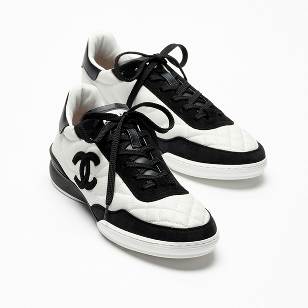CHANEL Sneakers Calfskin Suede Kidskin White Black #378783