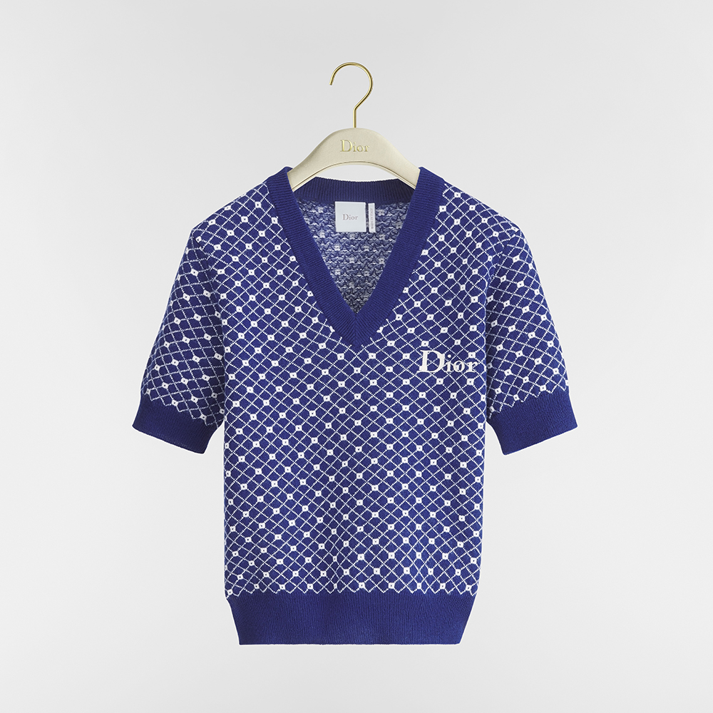 Dior blue Clothing DIOR Short-Sleeved Sweater Wool Blend Jacquard with Navy Blue #377981 | Nigo Office