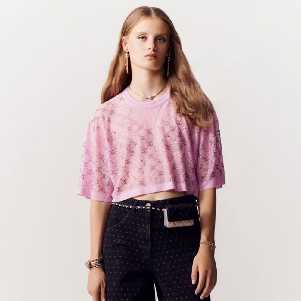 Chanel Accessory Chanel Hollow Hot Rhinestone Knitted Three-quarter Short-sleeved Pullover | Nigo Office