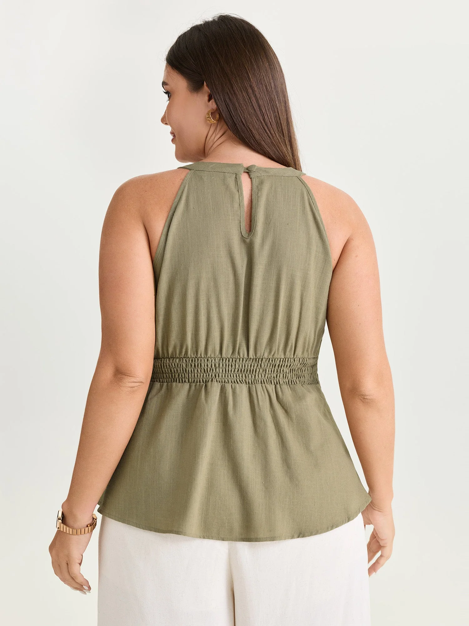 Cotton Linen Blend Sculpted Fit Tank Top