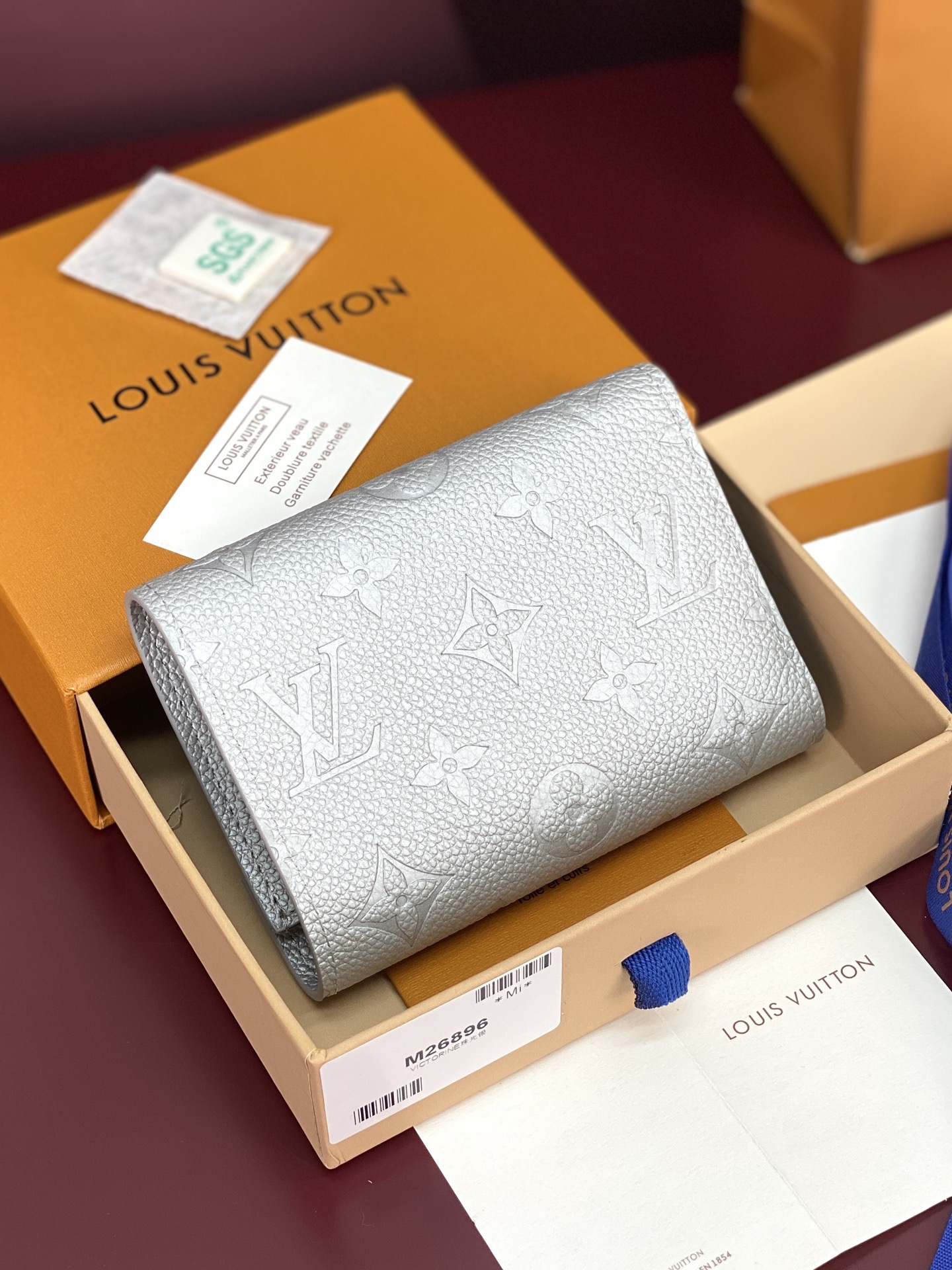 [TOP] Louis Vuitton LV Monogram Empreinte Wallet 12x9.5x2.5cm - Pearl Silver