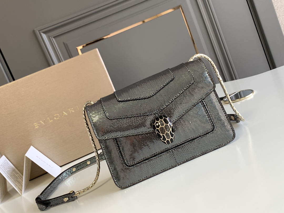 [TOP] BVLGARI Serpenti Forever Bag Snake Skin 19x13x7cm - Gray - 711 Luxury