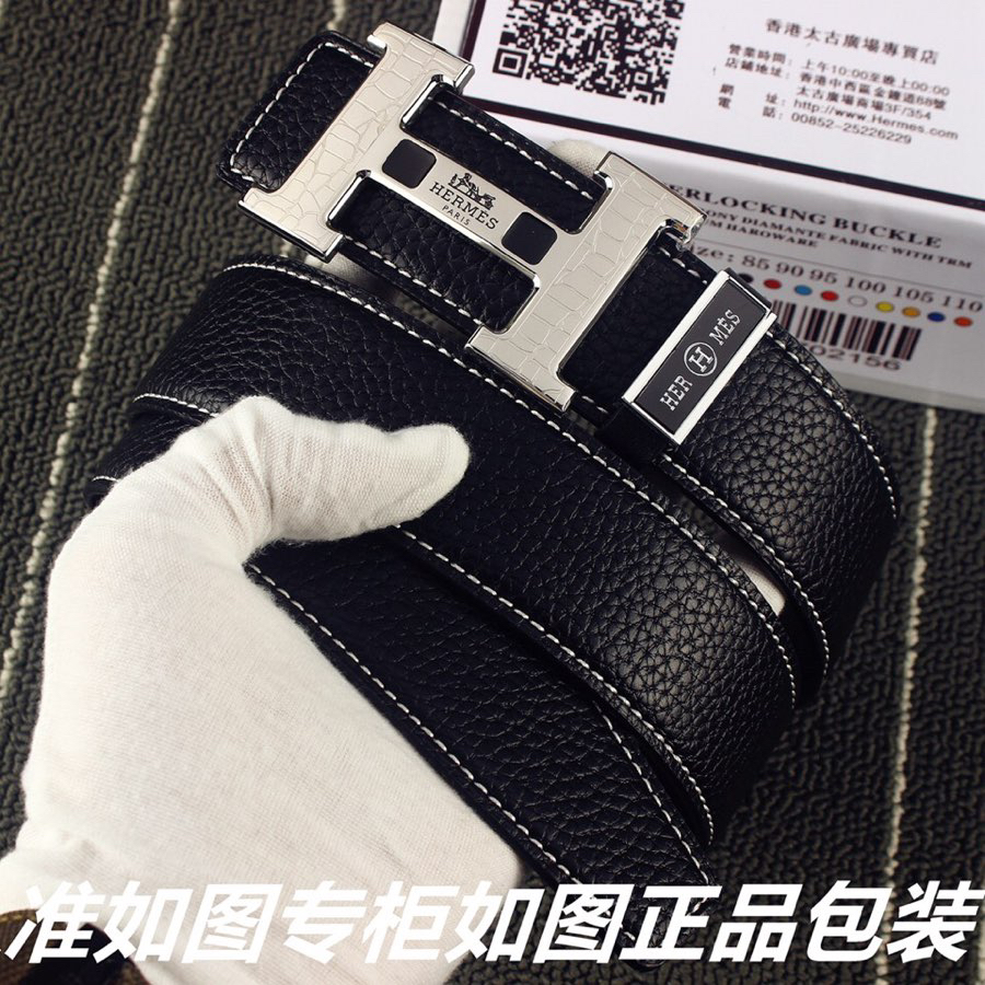 [TOP] HERMES Men's  Belt 3.8cm - Black - 711 Luxury