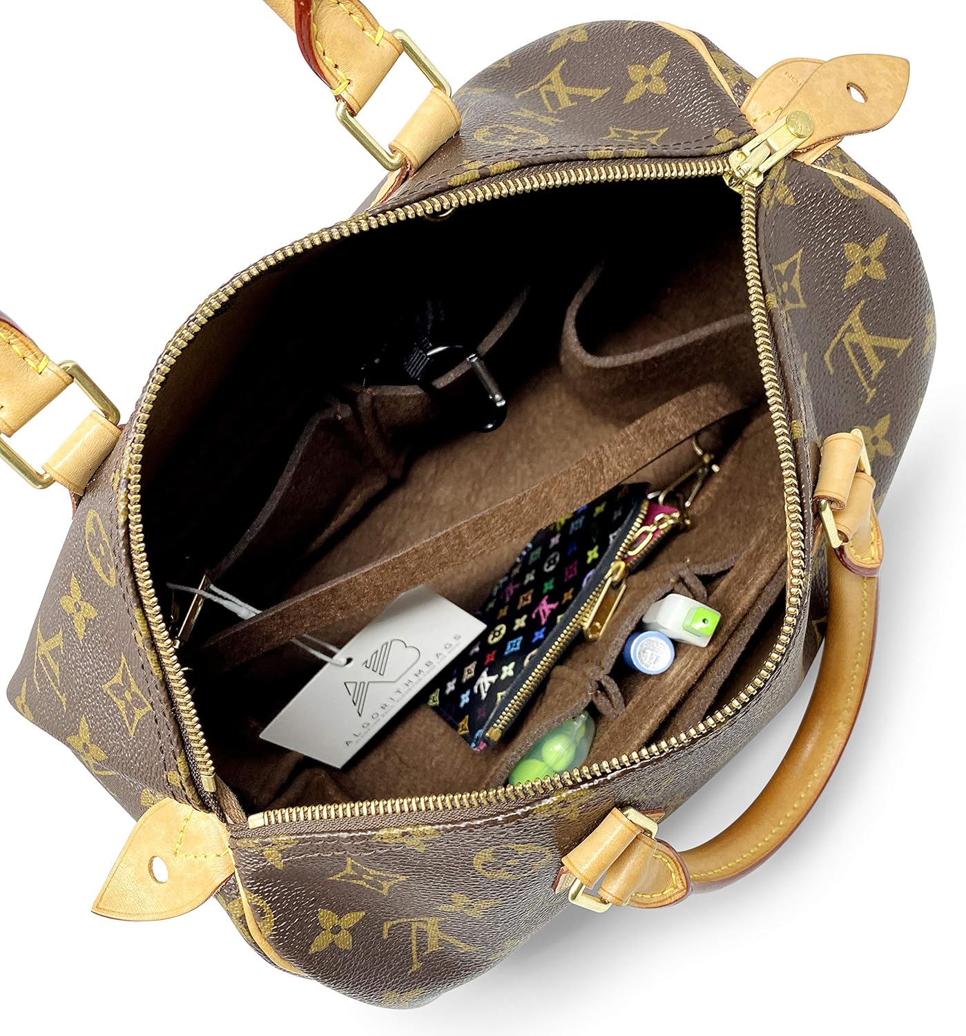 AlgorithmBags Purse Organizer Insert | designed for Louis Vuitton LV Speedy 30 35 40 25 | Luxury Liner Shaper Divider (35, Brown)