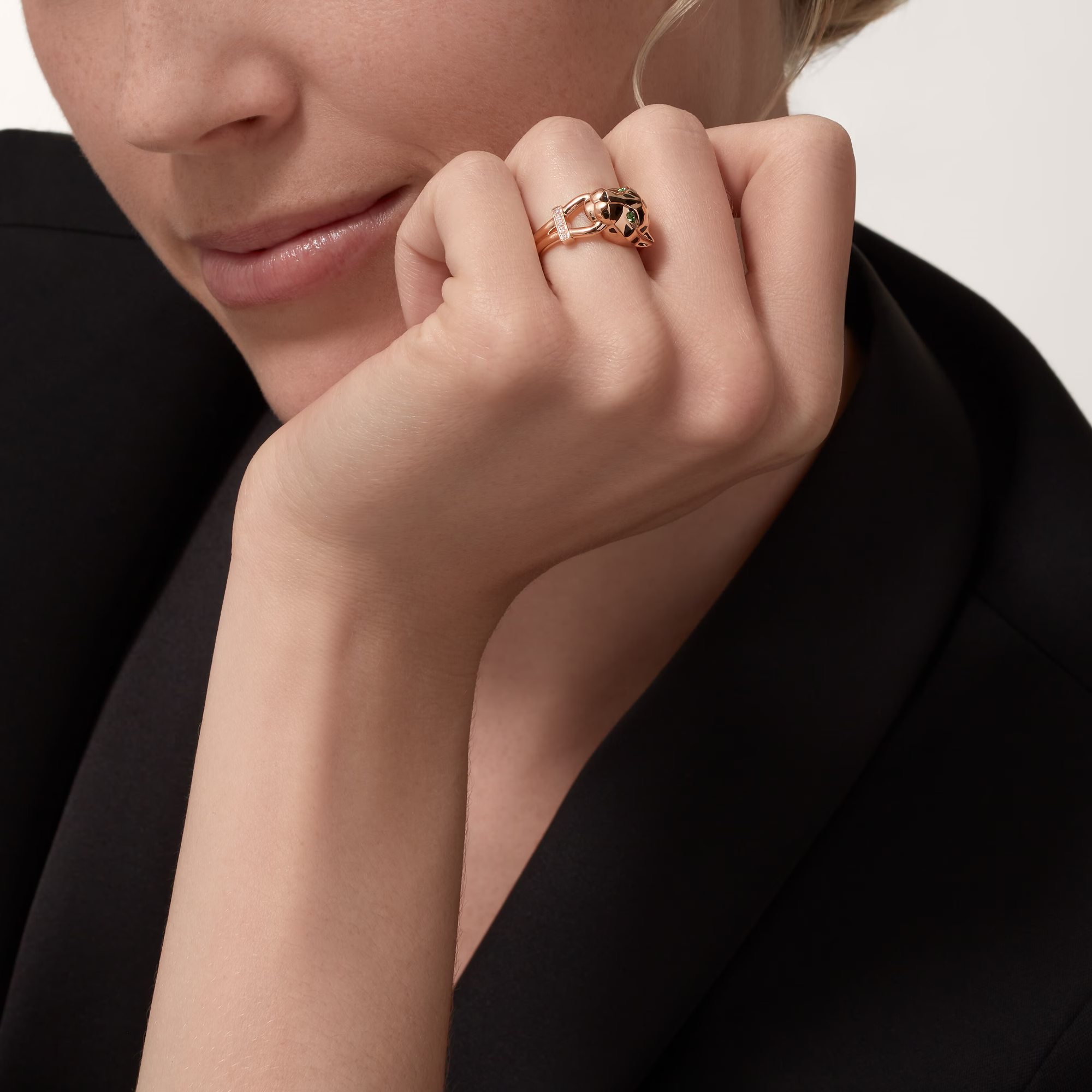 Carty Panther Motif Ring, Rose Gold, Moissanite