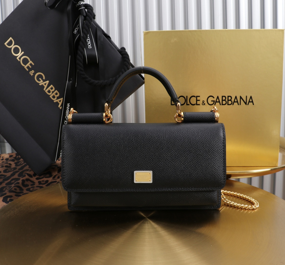 [TOP] Dolce & Gabbana D&G Bag Palm Print Cowhide Bag 20x11x3cm - Black - 711 Luxury